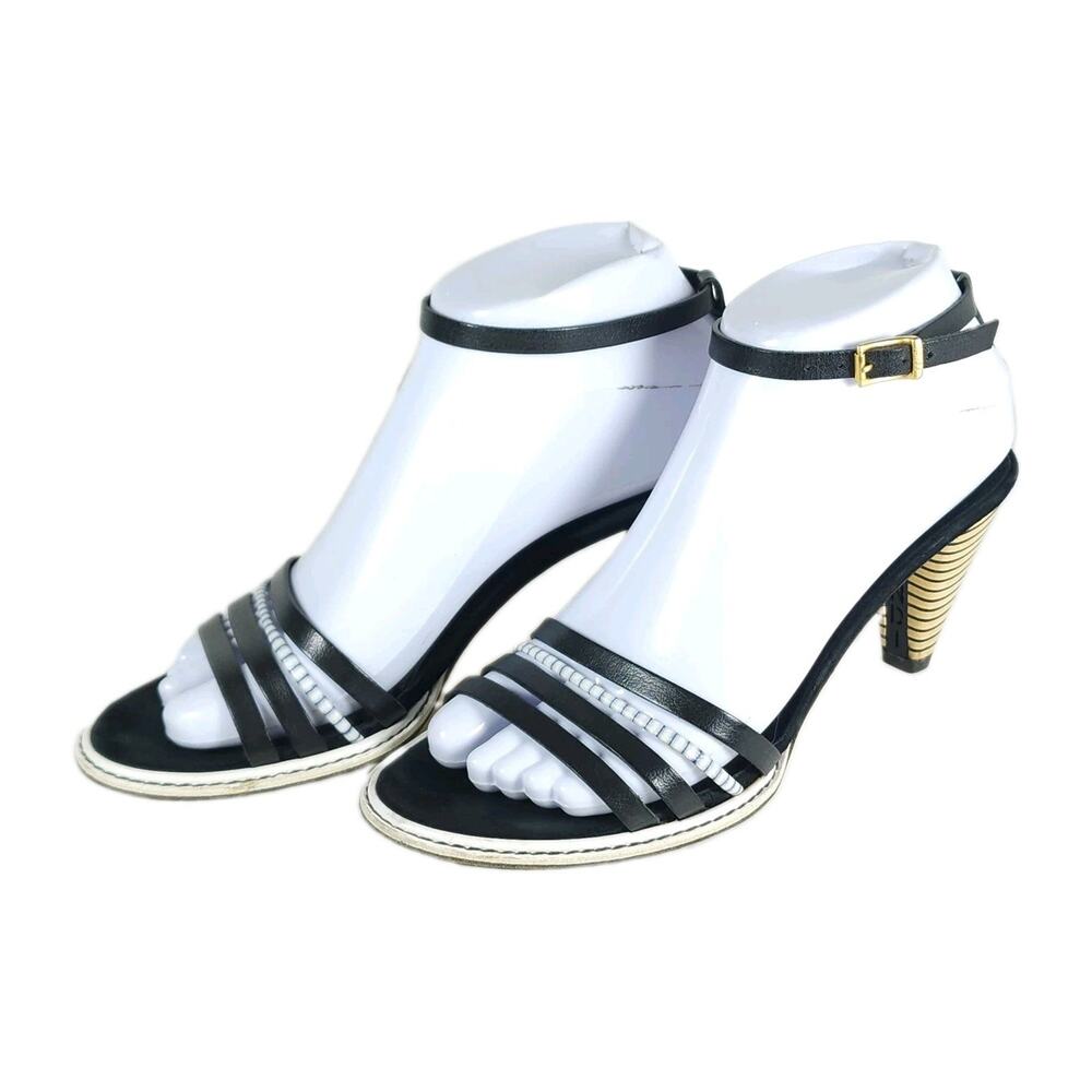 Fendi Women's US6,5 EU37 Black Leather Stacked Heel Ankle Strap Strappy Sandals